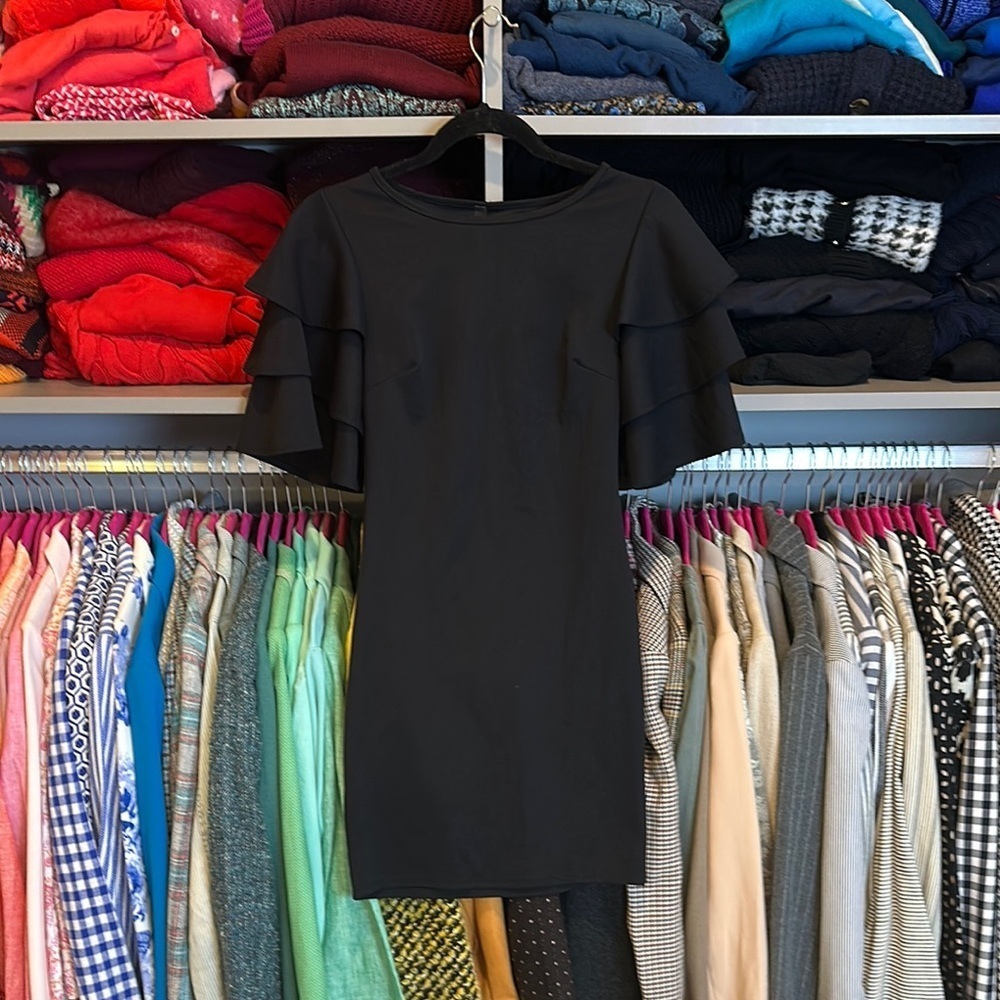 Blue S black flutter sleeve dress size S